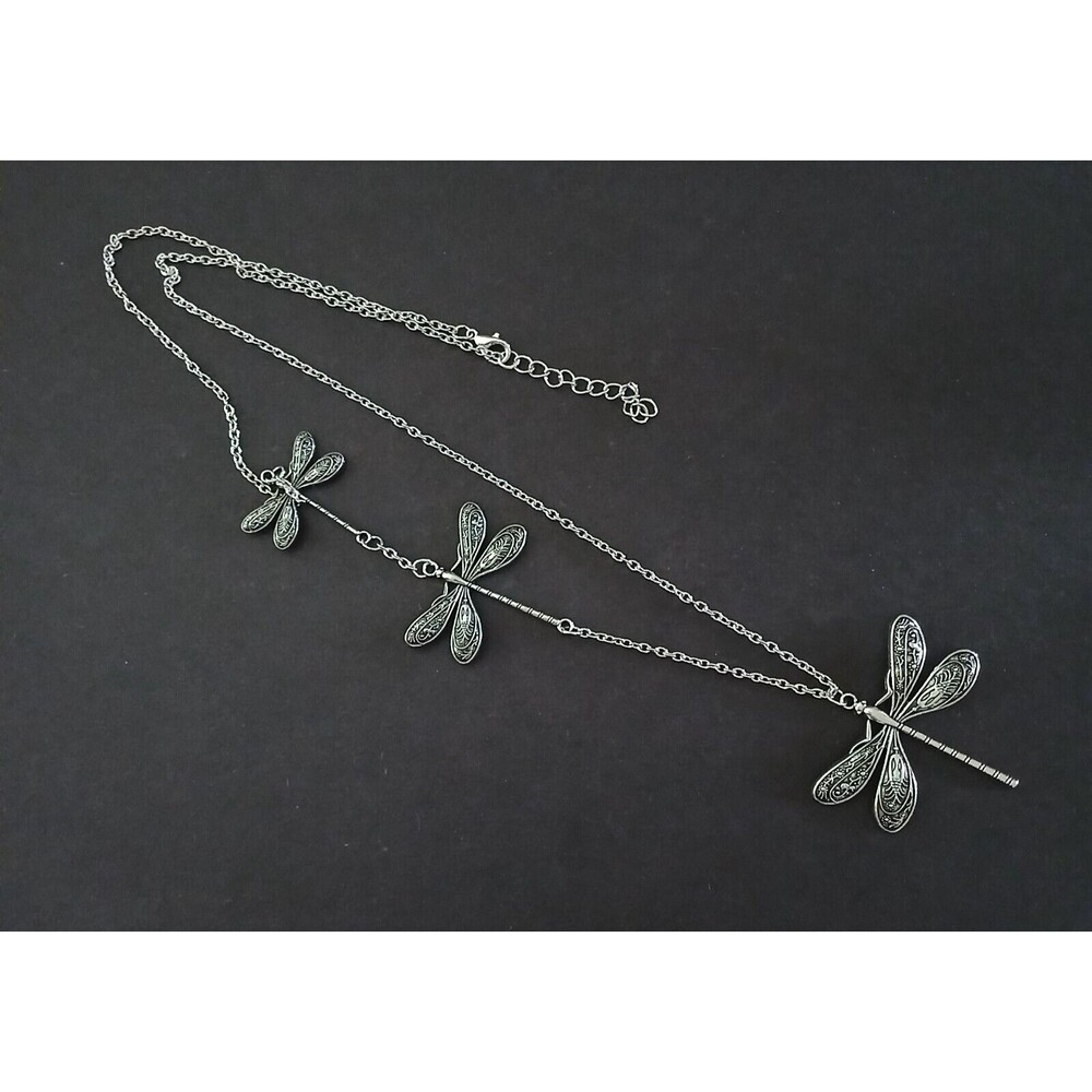 NEW Dragonfly Necklace Costume Jewelry Retro Silvery Pendant Boho Jewelry Gift - Picture 6 of 9